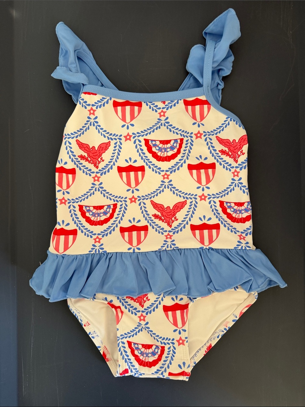 The Beaufort Bonnet Company Blue Red White Ruffle One-Piece Swimsuit